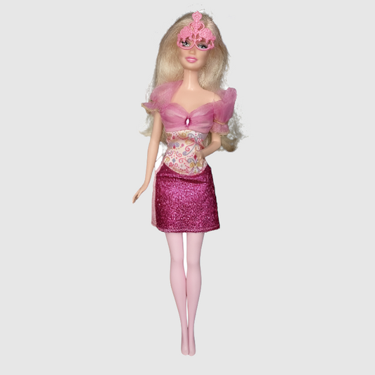 Figura de colección Barbie Pelo Rubio mascara rosa